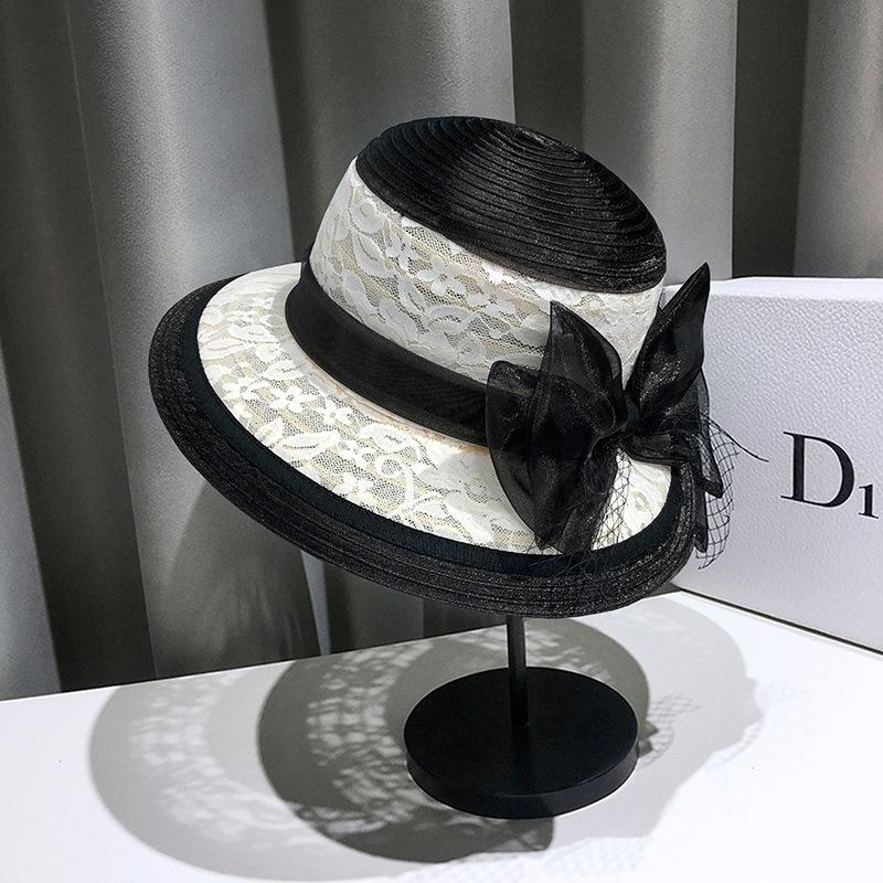Летняя модная кружевная сетчатая шляпа-ведро женская в стиле Хепберн, цветной ретро-цилиндр, элегантный козырек с бантом