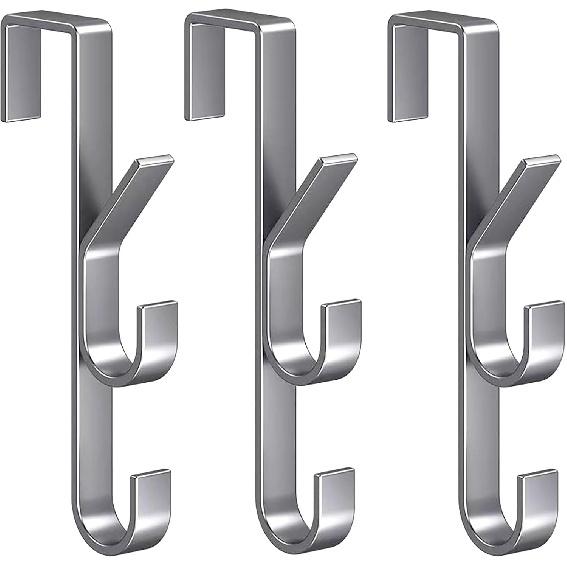 YIKANGHENG Door Cloth Hooks, 3 Pcs 7.5 Inch Gray Carbon Steel Bag Couples for Placing Towel, Apron, Cloth, Bags in Kitchen, Bathroom and Bedroom
