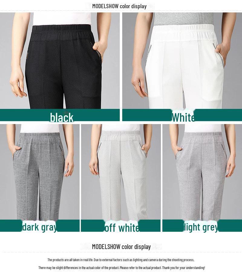 Льняные женские летние брюки с эластичной талией — повседневный стиль для мам среднего и пожилого возраста