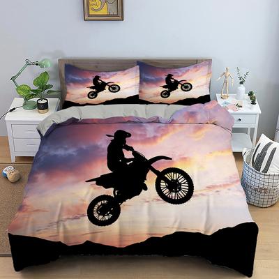 Комплект постельного белья Motocross King Queen для мальчиков и взрослых, мотоциклетная пододеяльник для внедорожных гонок, полиэстеровый чехол для одеяла с мотоциклистом на кроссовом мотоцикле
