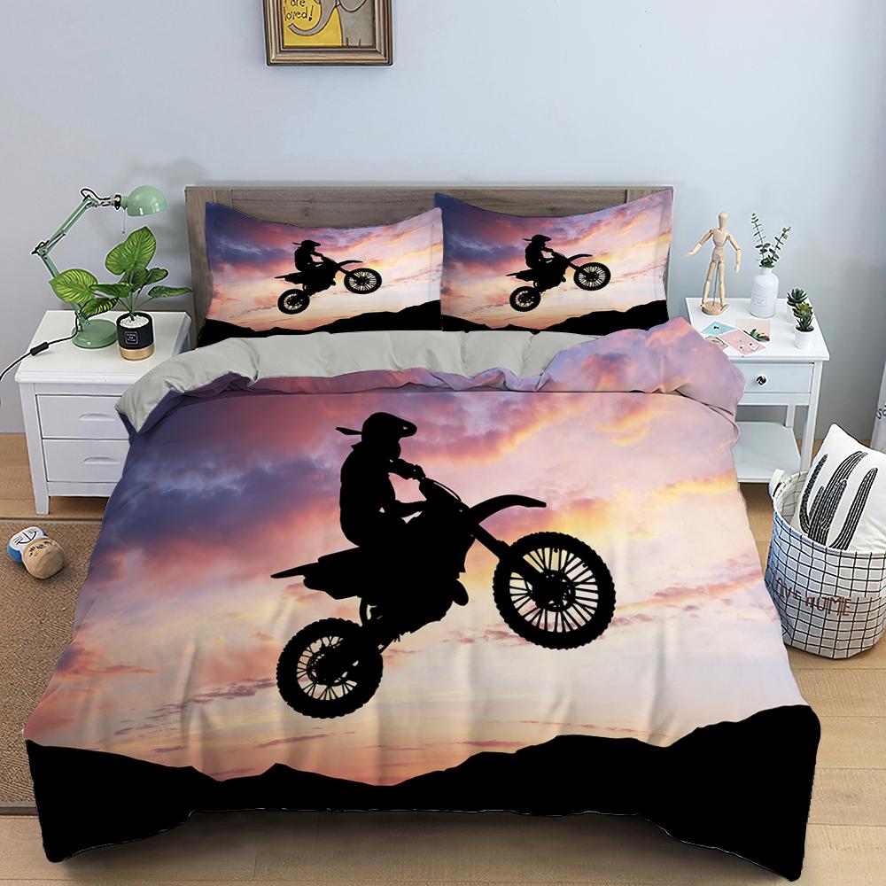 Motocross King Queen Bedding Set For Boys Adults Off-road Race Motorcycle Duvet Cover Dirt Bike Rider Polyester Comforter Cover