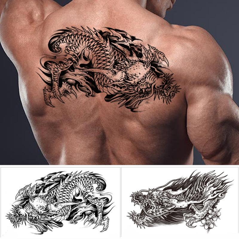 Тату-наклейка на грудь с трехсторонним Буддой и цветком дракона через плечо, новая полудоспешная буквенная тату-наклейка против пота