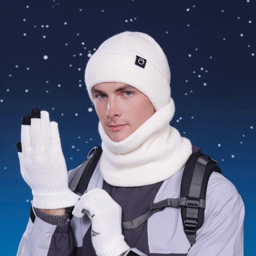 Neck Warmer Knitted Hat Gloves Scarf Warm Cap Solid Beanie Casual Winter Glove Cap Set Outdoor