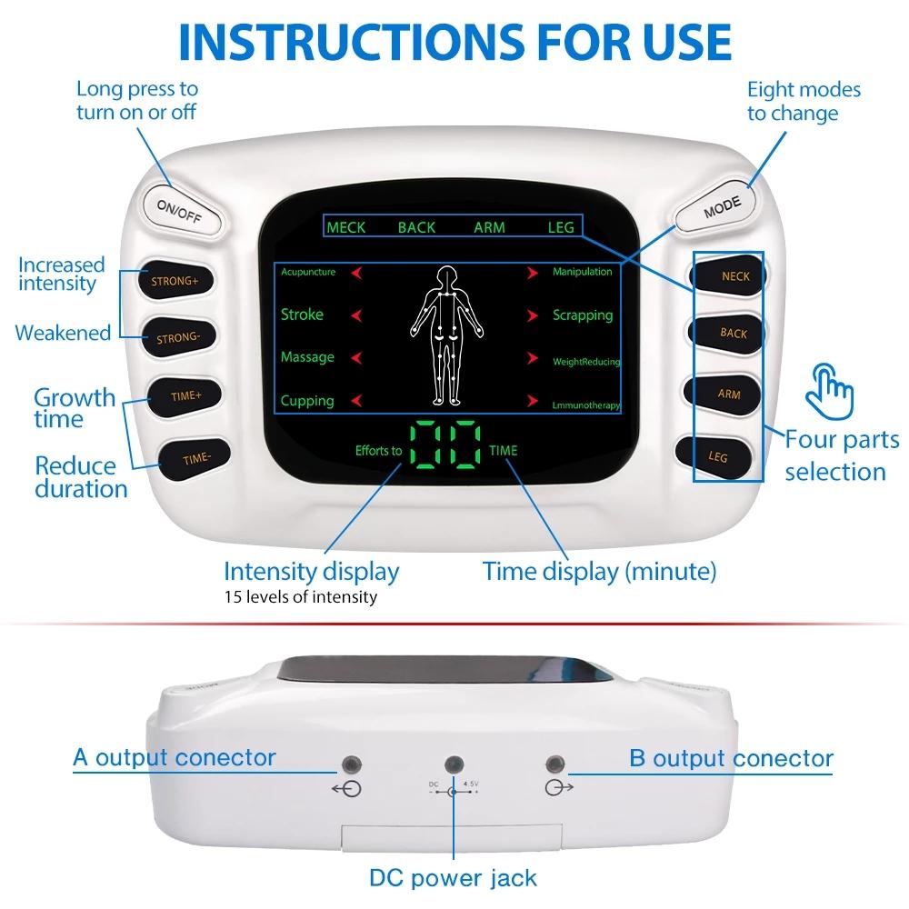 EMS Machine Electric Physiotherapy Tens Body Electrical 8 Pads Muscle Stimulator Pulse Acupuncture Back Neck Slipper Massage