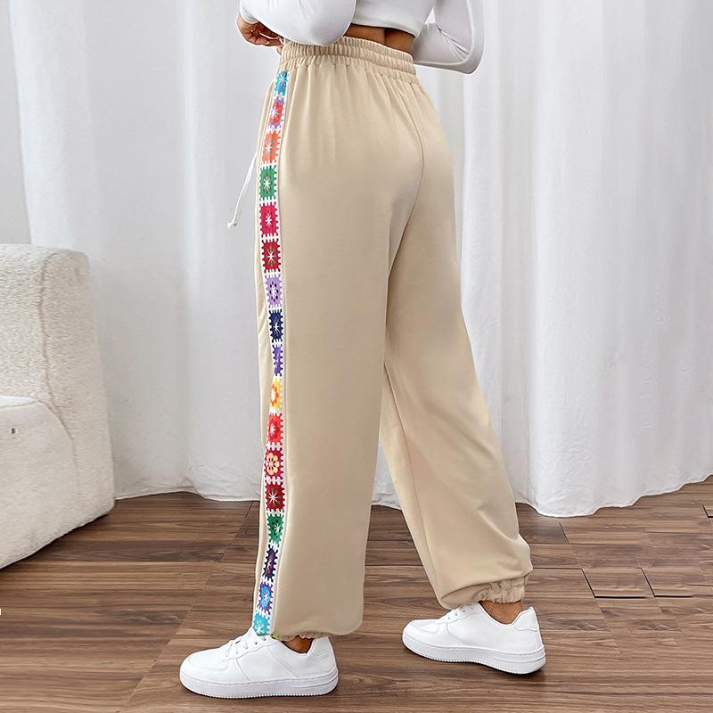 Autumn Women's Pant Loose Colourful Stripe Splicing Sweatpants