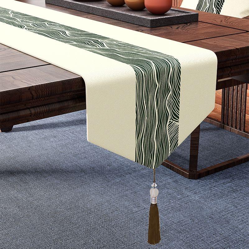 Новые китайские столы, окрашенная в пряжу, жаккардовый пейзаж, настольный флаг, черно-белая тушь, декоративная чайная обеденная скатерть с кисточками