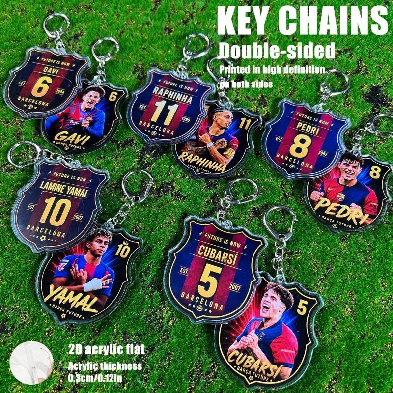 Акриловый брелок FC BARCA – Двусторонний 2D брелок для сумки, ключей, рюкзака, Футбольный кулон Гави Рафинья Педри Ямаль Кубарси