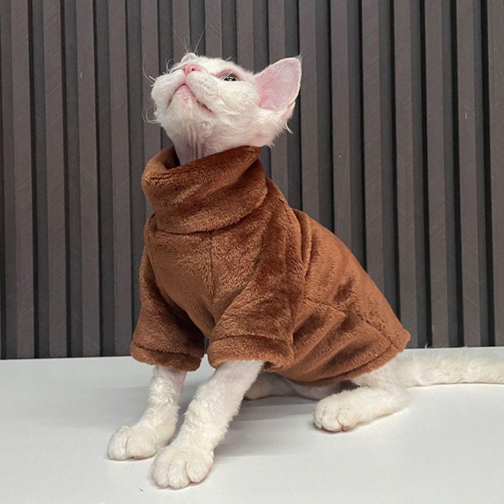 Теплый свитер с лысым котом, водолазка, зимняя одежда для собак, теплые кофты с котом для осени и зимы