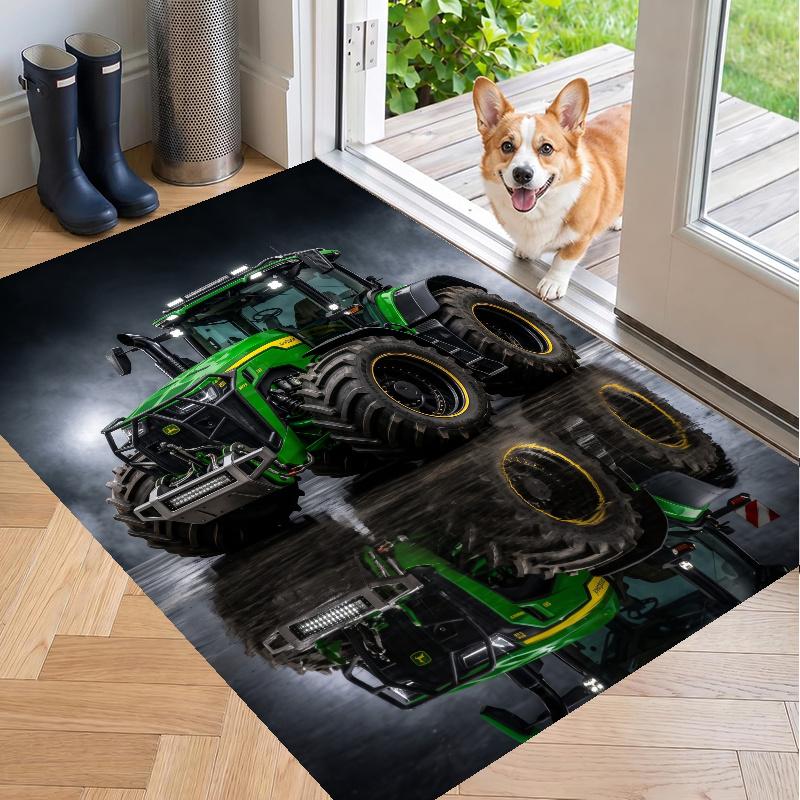 Crystal Velvet Rug with John Deere Design, Soft Non-Slip Floor Mat for Living Room Bedroom Decor