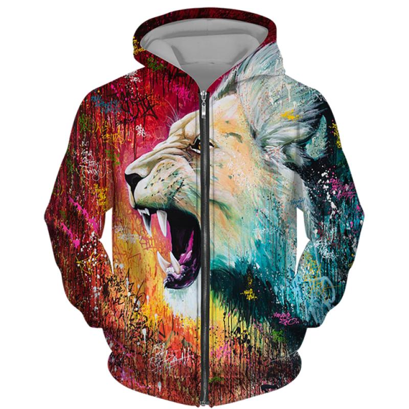 Spring Autumn Men's Zipper Hoodie Sweatshirts 3D Animal Lion Beast Printing Hooded Pullover Fashion Jacket Casual Sportswear