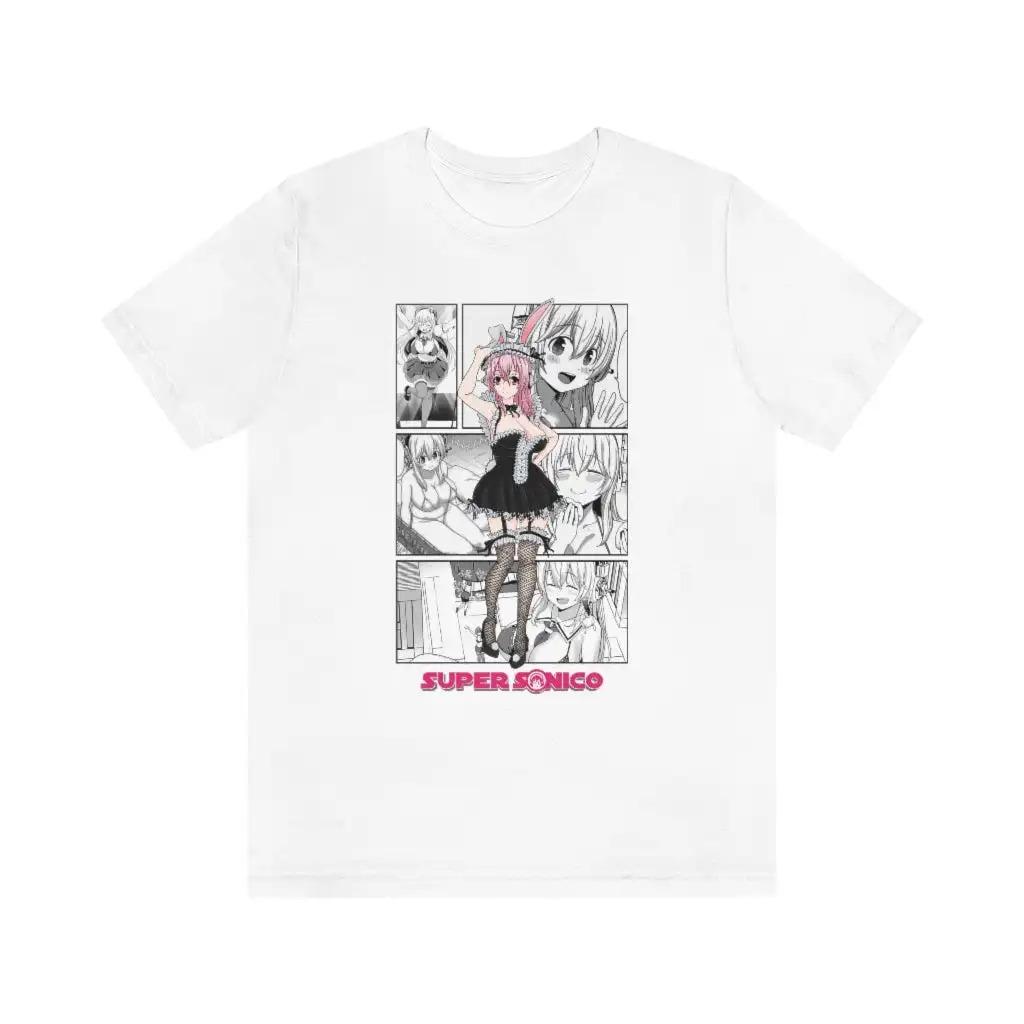 Футболка Super Sonico Розовый Медведь, Унисекс, Виртуальный Идол, Аниме, Уличная Одежда, 100% Хлопок, Повседневная, С Коротким Рукавом