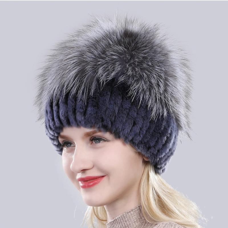 Новая уличная хорошая эластичная шапка из натурального кроличьего меха рекс женская зимняя вязаная шапка из натурального меха чернобурки женская шапка из натурального меха