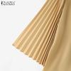 ZANZEA Women Casual V-Neck Pleated 3/4 Sleeve Loose Blouse