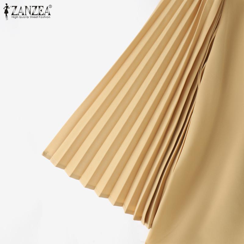 ZANZEA Women Casual V-Neck Pleated 3/4 Sleeve Loose Blouse