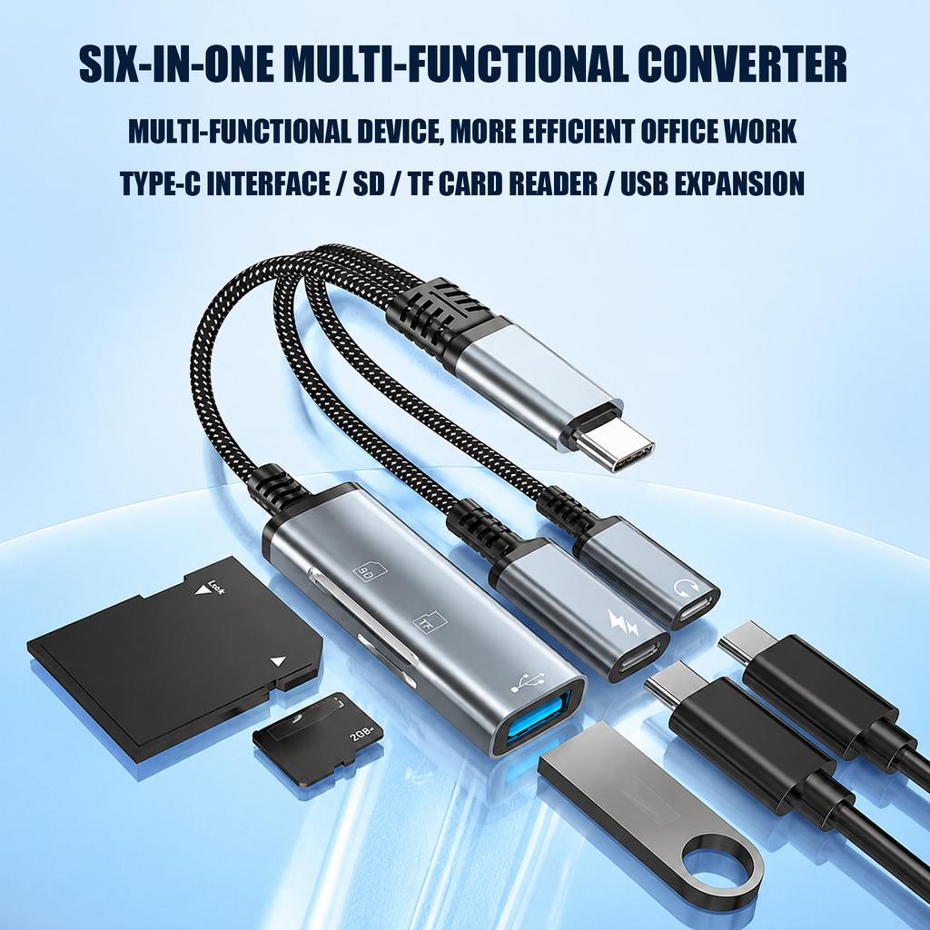 5-функциональные USB-C адаптеры для телефонов 15/16/17, 60 Вт PD-зарядка, воспроизведение музыки, передача файлов, чтение карт