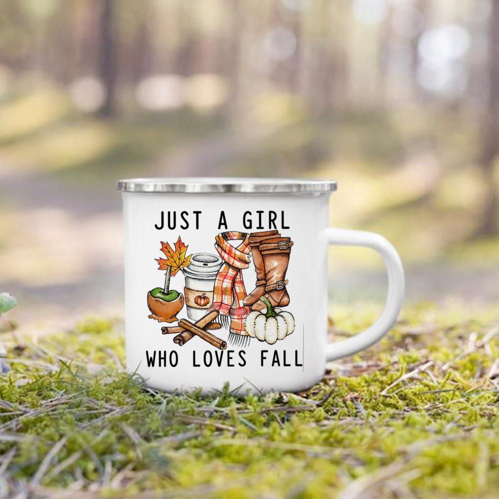Hello Pumpkin Enamel Mug Halloween Camping Mug Gift For Grandma Mum Nana Autumn Home Decor Hygge Gift Fall Coffee Mug