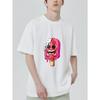 Cotton T Shirt Black Melting Ice Cream Cartoon Print for Casual Wear