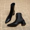Pointed Toe Women Ankle Boots Fashion Back Zippers Shoes Autumn Winter Thick Heel Women's Short Booties