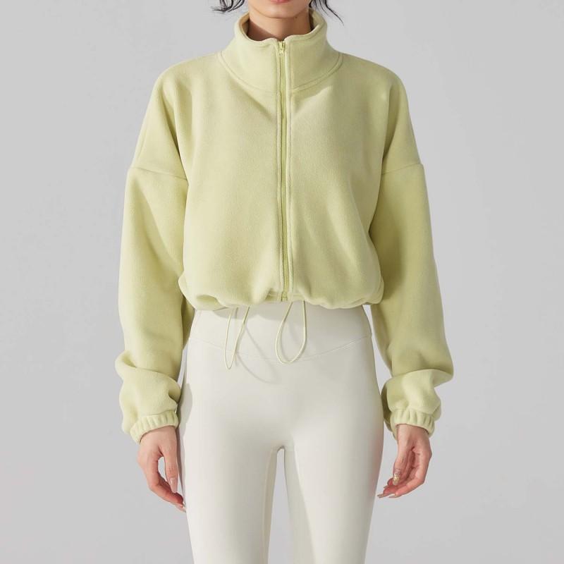 Womens Winter Fleece Jacket Stand Collar Long Sleeve Zip-Up Oversized Casual Coat