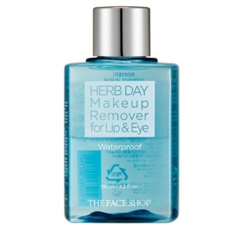 The Face Shop Herb Day Lip & Eye Makeup Remover Waterproof, 130ml, 9 pcs