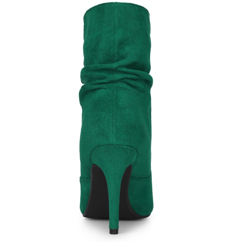 Allegra K Women's Slouch Pointy Toe Pull-On Stiletto Heel Ankle Boots, Green, Size 25.0cm