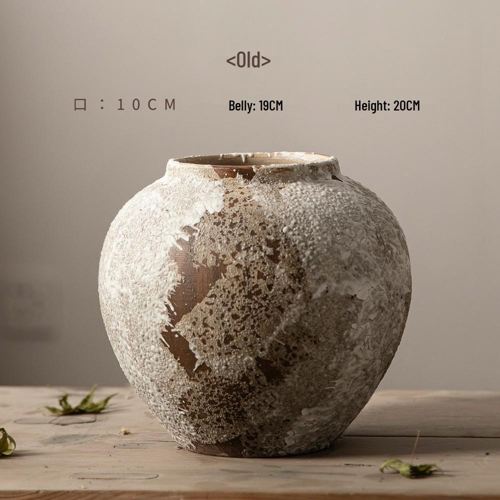 Wabi-Sabi Style Mottled Ceramic Vase - Retro Chinese Decor for Foyer, TV Cabinet, or Flower Arrangements
