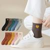 Female Spring and Autumn Pure Color Love Embroidery Sweat Absorption College Wind Tube Cotton Socks