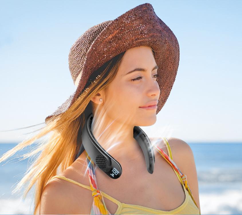 Bladeless Quad-Core Neck Fan: Portable, USB Rechargeable, High Wind Power for Outdoor Sports