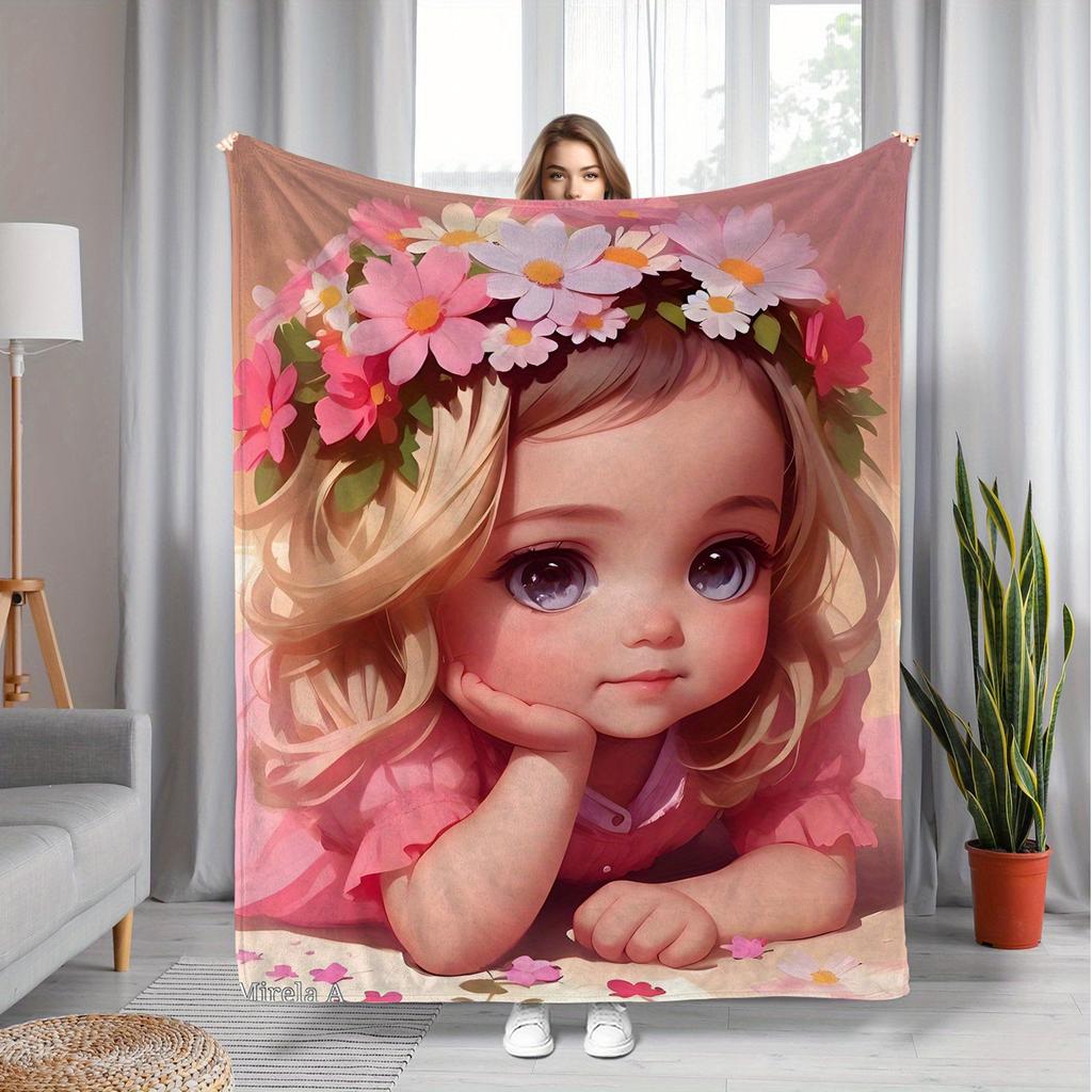 Sweet and cute child-themed pattern Flannel printed blanket suitable for all seasons suitable for living room office sofa travel