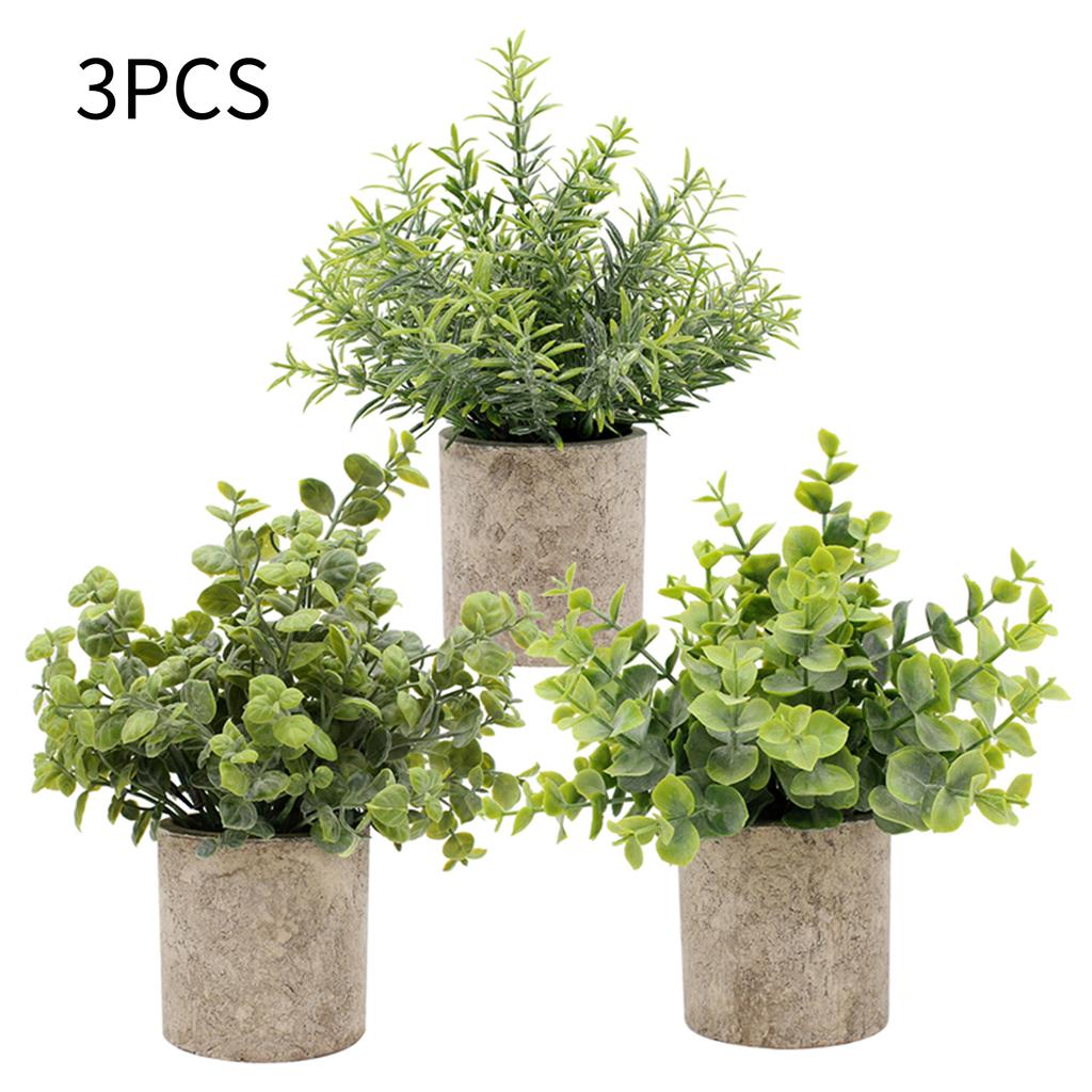 3pcs Potted Artificial Plant Fake Green Grass Leaves Artificial Simulation Plants Sets for Home