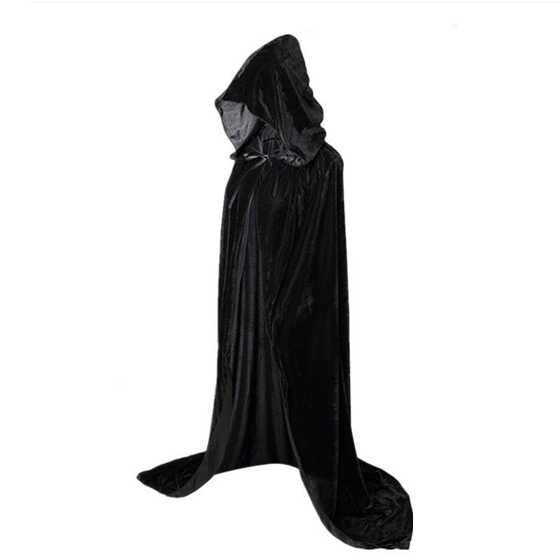 Medieval Hooded Cape Costume Adults Halloween Cosplay Witch Reaper Wizard Long Cloak