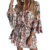 Fashion Women's Casual V-Neck Printed Long Sleeve High Waist Printed Dress