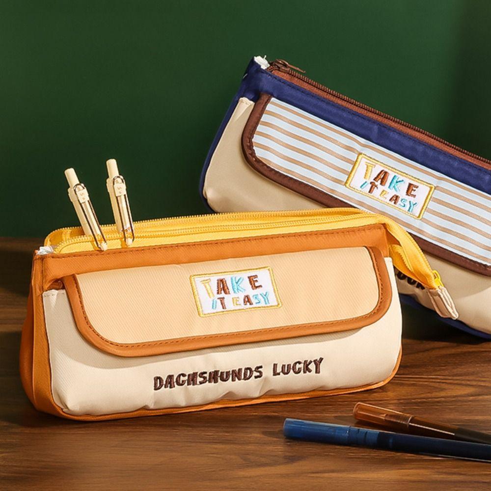 Color-blocking Pen Bag Large Capacity Stationery Bag Multi-functional Pencil Case  Students
