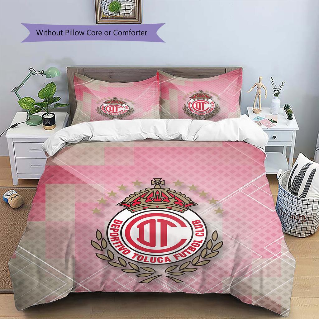 Club Deportivo Toluca Football Club Pattern Bedding Quilt Set Home Decoration Gift (1 * duvet cover + 2 * pillowcase without core)