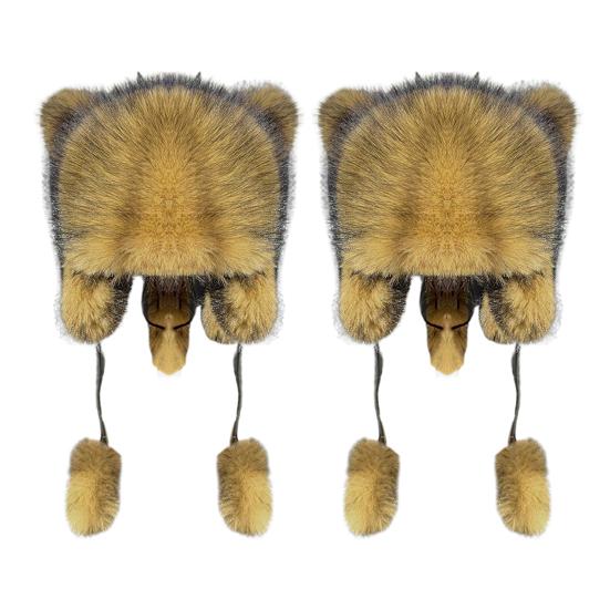 1/2 шт. Женская зимняя шапка с толстым искусственным мехом, украшением в виде ушей и хвоста, мультяшный енот, однотонная, ветрозащитная шапка для защиты ушей для катания на лыжах, сноуборде, походов