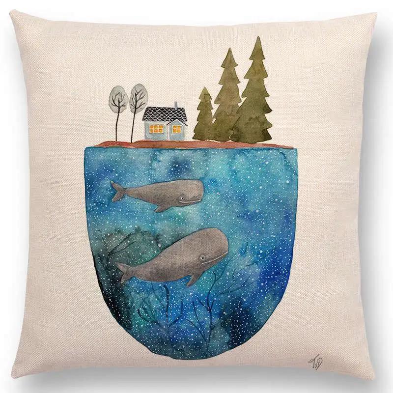 Newest Fashion Nordic Style Whale Cushion Cover Ocean Whales Home Pillow Case Linen Cotton Pillows Covers