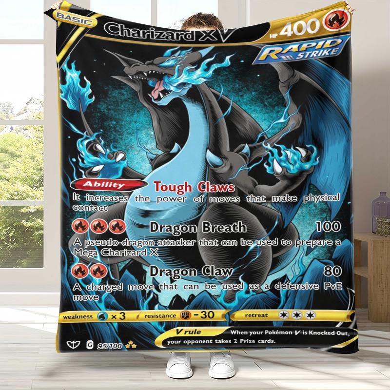 Charizard Charmander Pokemon Flannel Blanket,Ultra Soft Warm Plush Throw for Home Bedroom Bed Sofa Cover Office Camping Picnic