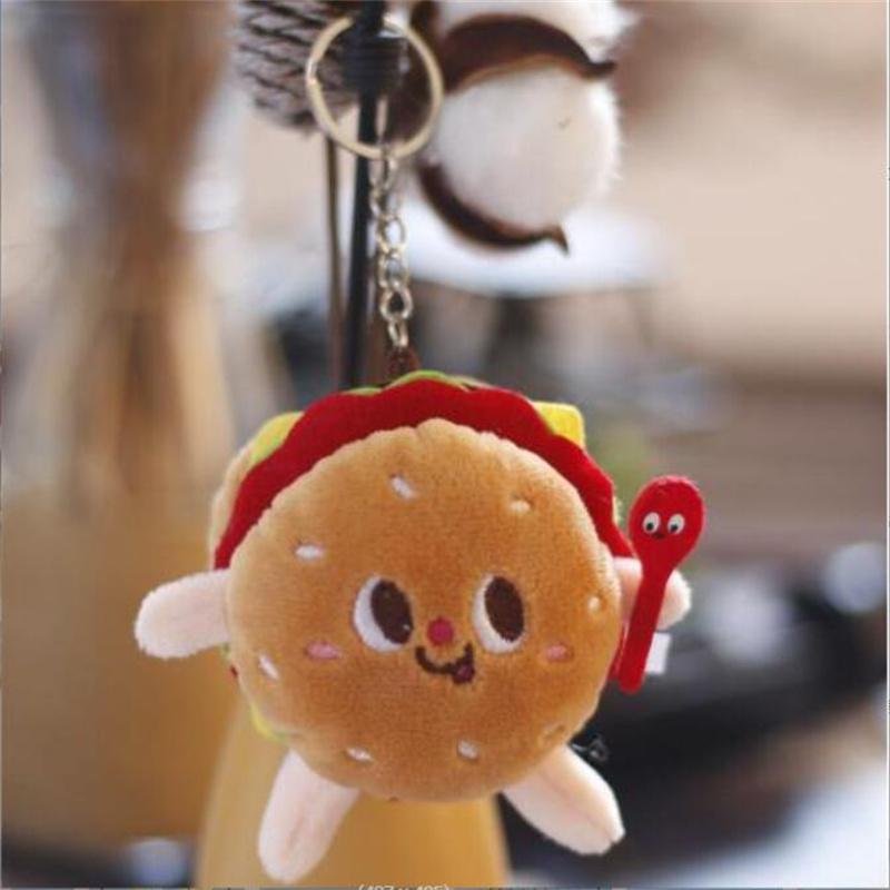11CM Creative Bread Plush Toy Hamburger Bag Pendant Key Chain Chicken Leg Doll Stuffed Food Pendant For Christmas Gifts