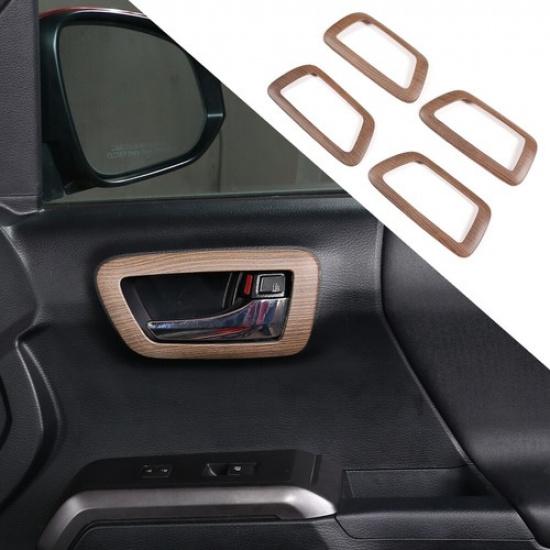 4pcs Wood Grain ABS Interior Door Handle Bowl Cover Trim For Toyota Tacoma 16-20
