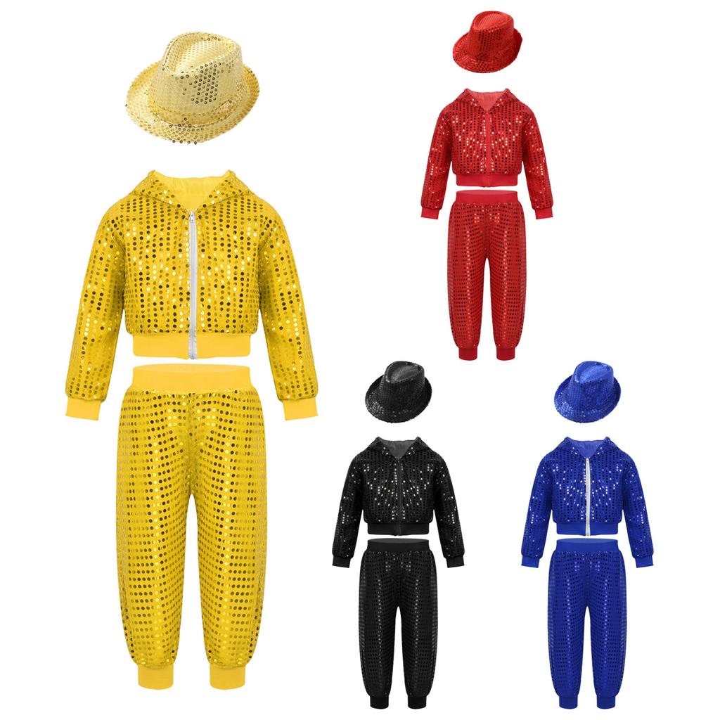 Children Dancewear Suits Kids Girls Boys Shiny Sequins Clothing Sets Hip Hop Dance Stage Costumes