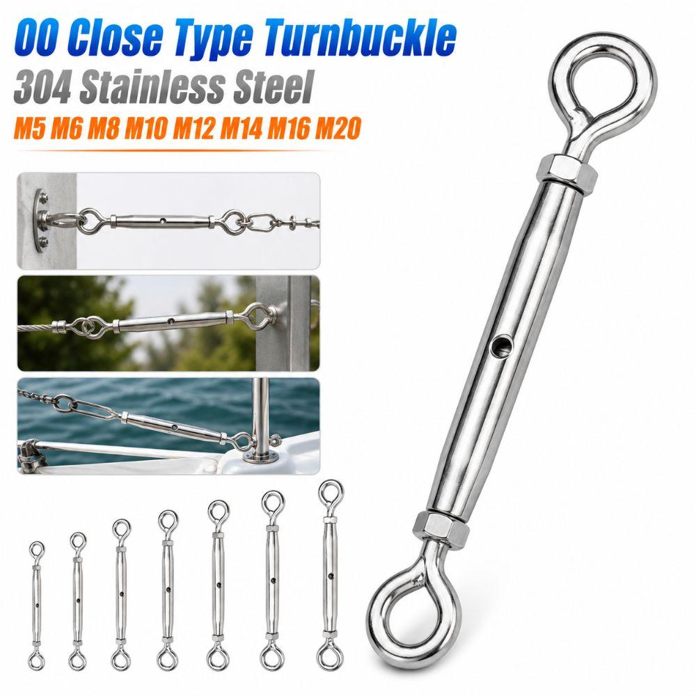 304 Stainless Steel OO Close Type Turnbuckle M5 M6 M8 M10 M12 M14 M16 M20 Rust Proof Wire Rope Tensioner Sturdy Adjustable