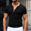 Летние мужские повседневные футболки с круглым вырезом и коротким рукавом, косой планкой, застежкой-молнией в рубчик