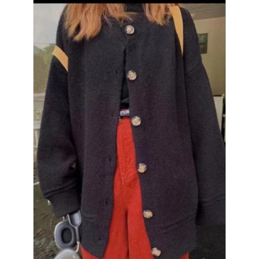 Повседневная и ретро куртка-свитер с разрезом для женщин в нежном осенне-зимнем стиле, мягкий и свободный вязаный кардиган с длинным рукавом