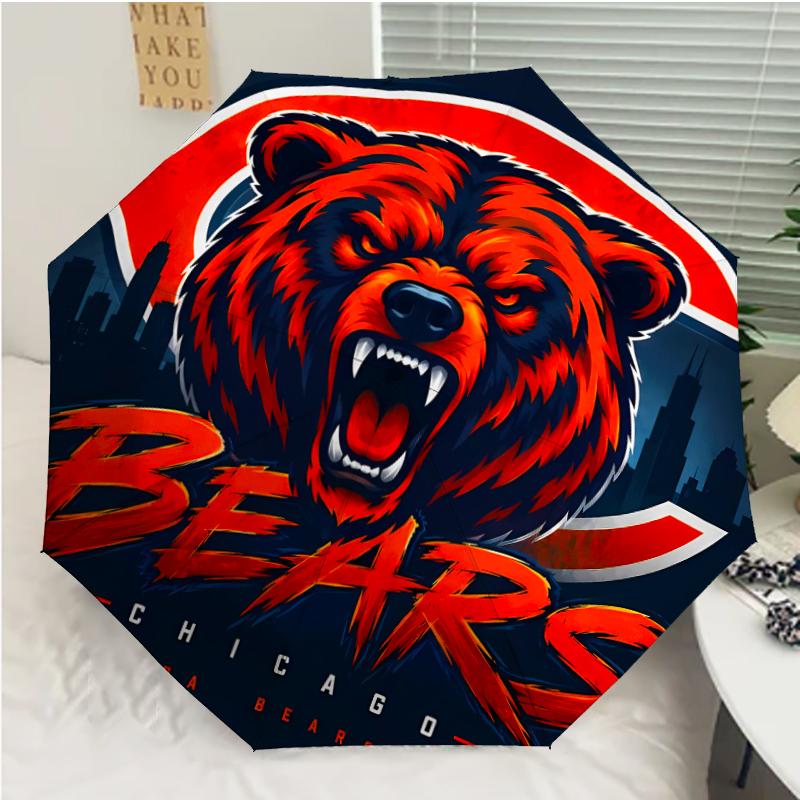 Автоматический зонт с принтом логотипа Chicago Bears, 8 ребер, железный каркас, пластиковая ручка, подходит для путешествий на открытом воздухе и на каждый день, идеальный подарок