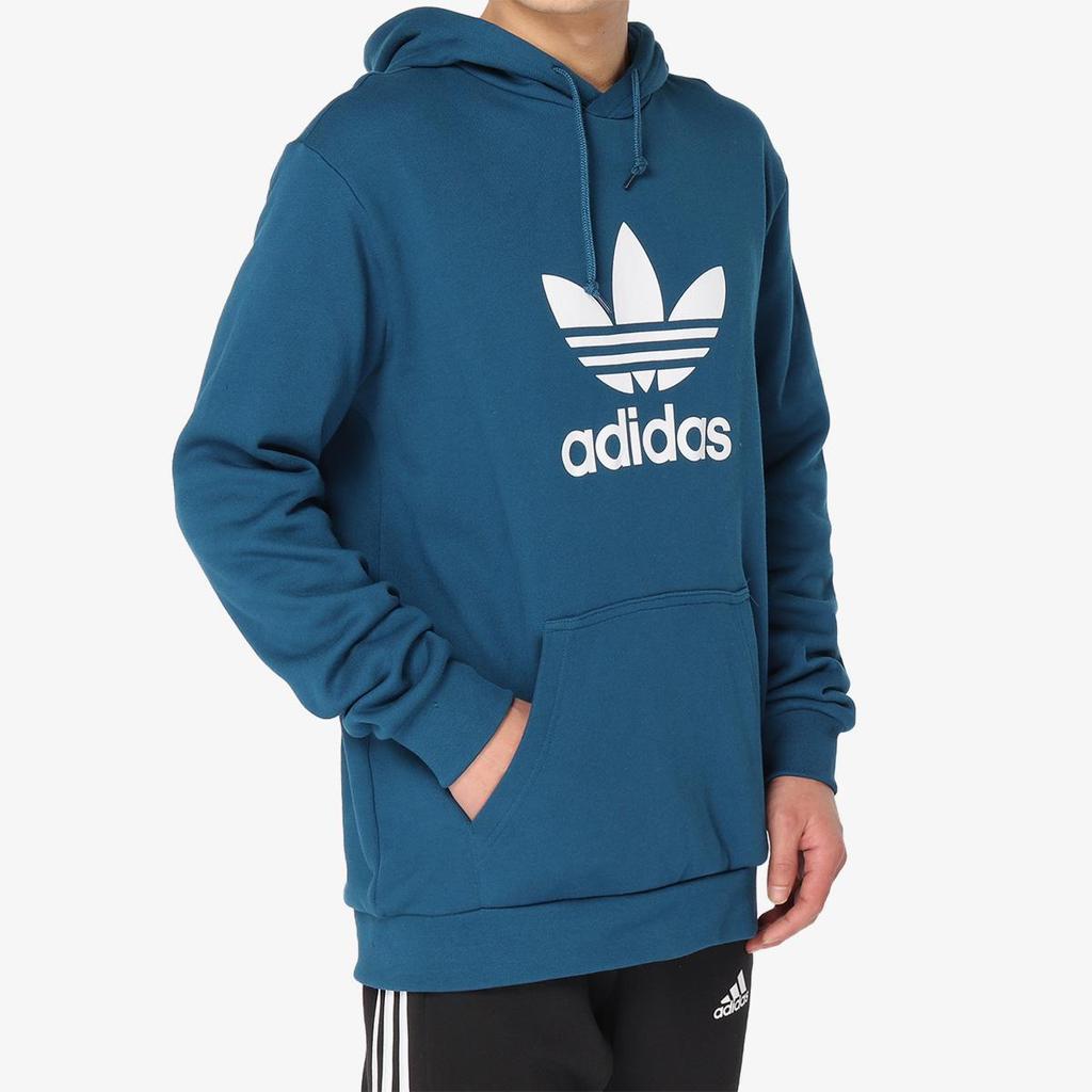 Adidas Originals Series Trefoil Printed Sports Pullover Hoodie Men Daily Casual Long Sleeve Comfort Tops Indigo DV1504