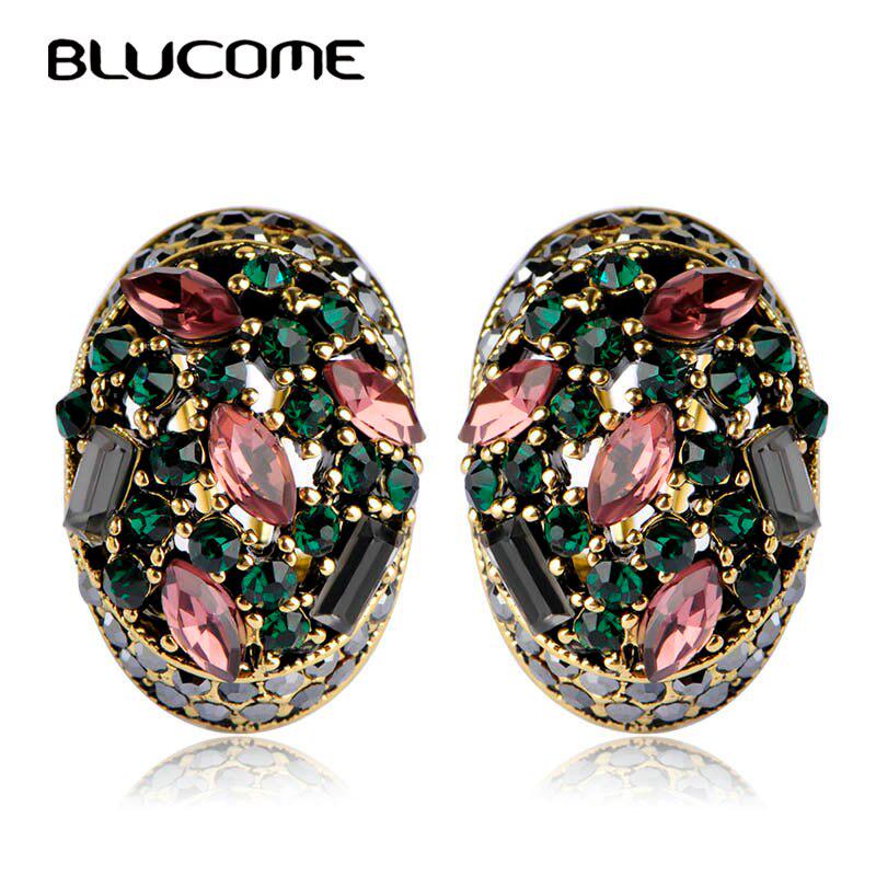Vintage Stud Earrings for Women Girls French Hooks Max Brincos Ouro Joias Full Glass Turkish Jewelry Retro Pendientes