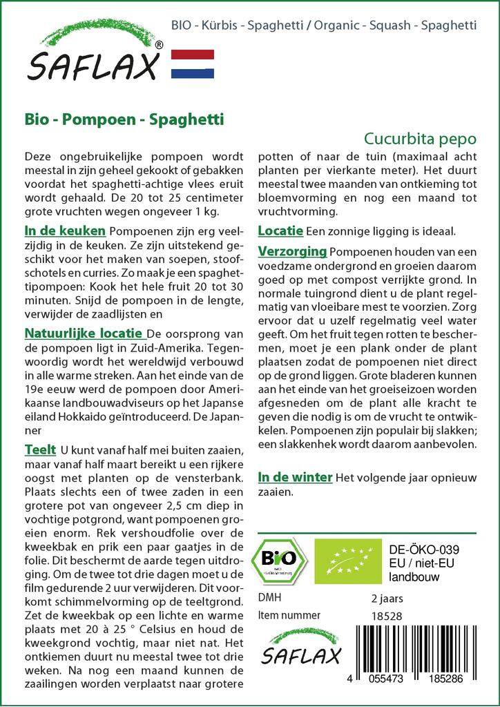 SAFLAX Garden in the Bag - Органический продукт - Тыква - Спагетти - 5 семян - С субстратом в подходящем пакете - Cucurbita pepo