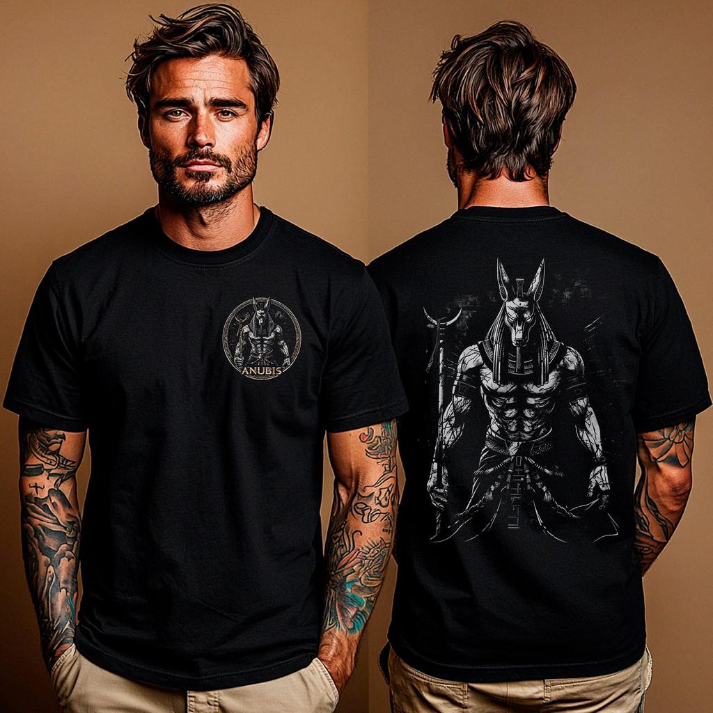 Anubis Kemetic God Shirt: Egyptian Pagan Front & Back Print T-Shirt | Anpu Devotional Unisex Tee | Afterlife Guardian