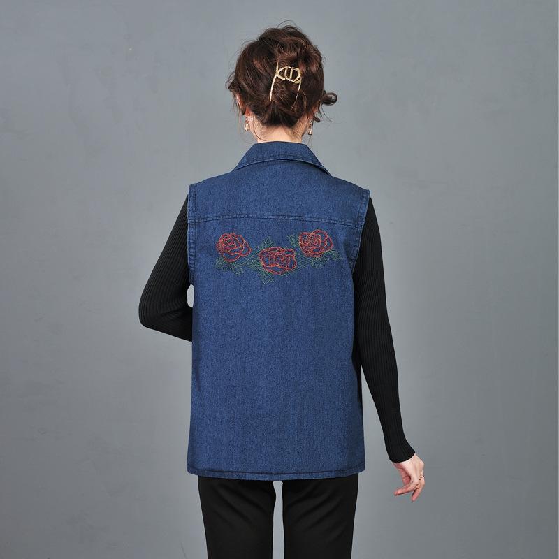 Spring and Autumn Denim Vest Women's Dark Blue Middle-aged Mother Vest Vest Large Size