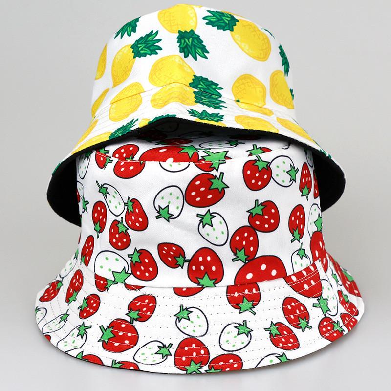 Fruit Patterned Tropical Colorful Basin Hat Reversible Wear Outdoor Protect Sun